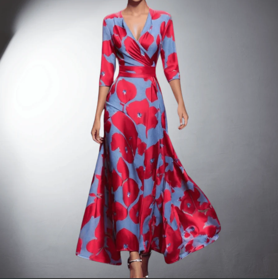 Damen A-Linie Wickel Kleid | Maxi-Women Dress-Kremer Mode