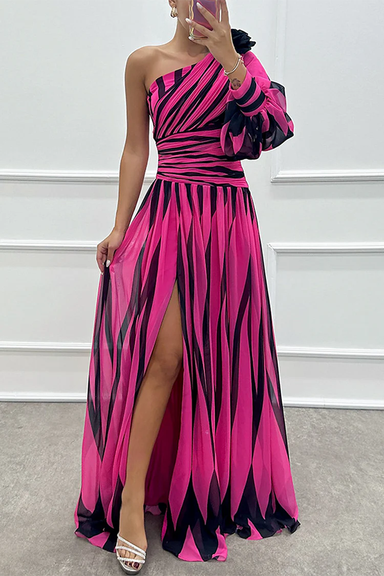 Damen Asymmetrisches Gestreiftes Kleid | Maxi-Women Dress-Kremer Mode