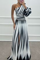 Damen Asymmetrisches Gestreiftes Kleid | Maxi-Women Dress-Kremer Mode