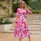 Damen Blumen A-Linie Kleid | Midi-Women Dress-Kremer Mode