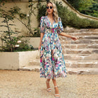 Damen Blumen A-Linie Kleid | Midi-Women Dress-Kremer Mode