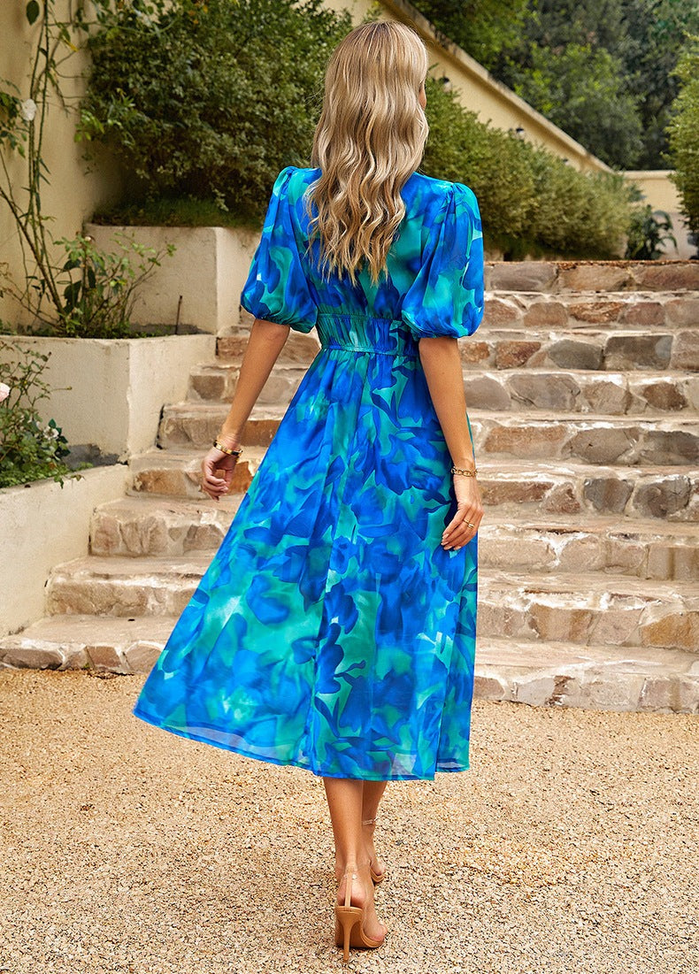 Damen Blumen A-Linie Kleid | Midi-Women Dress-Kremer Mode