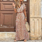Damen Blumen Bedrucktes V-ausschnitt Kleid | Maxi-Women Dress-Kremer Mode