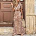 Damen Blumen Bedrucktes V-ausschnitt Kleid | Maxi-Women Dress-Kremer Mode