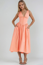 Damen Blumen V-Ausschnitt Ärmelloses Hochzeitsgast Kleid | Midi-Women Dress-Kremer Mode