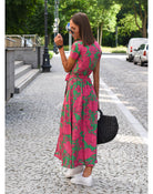 Damen Blumendruck Wickel Kleid | Midi-Women Dress-Kremer Mode