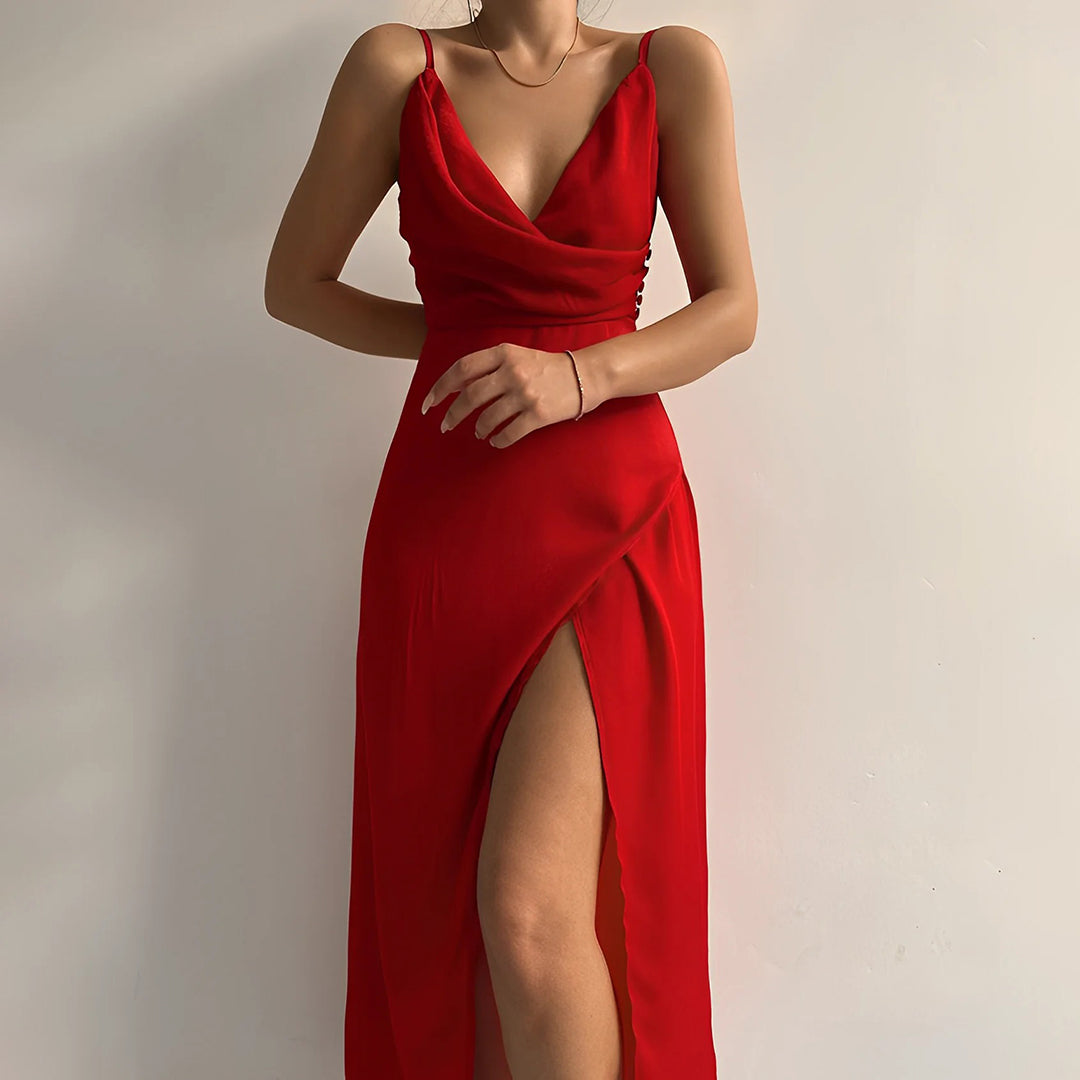 Damen Hoher Schlitz Hochzeitsgast Kleid | Maxi-Women Dress-Kremer Mode