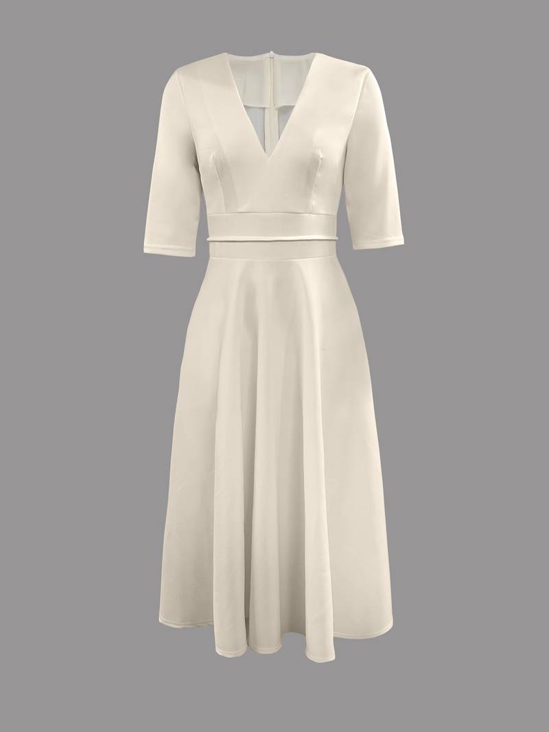 Damen Jahrgang Ausgestelltes Kleid | Midi-Women Dress-Kremer Mode