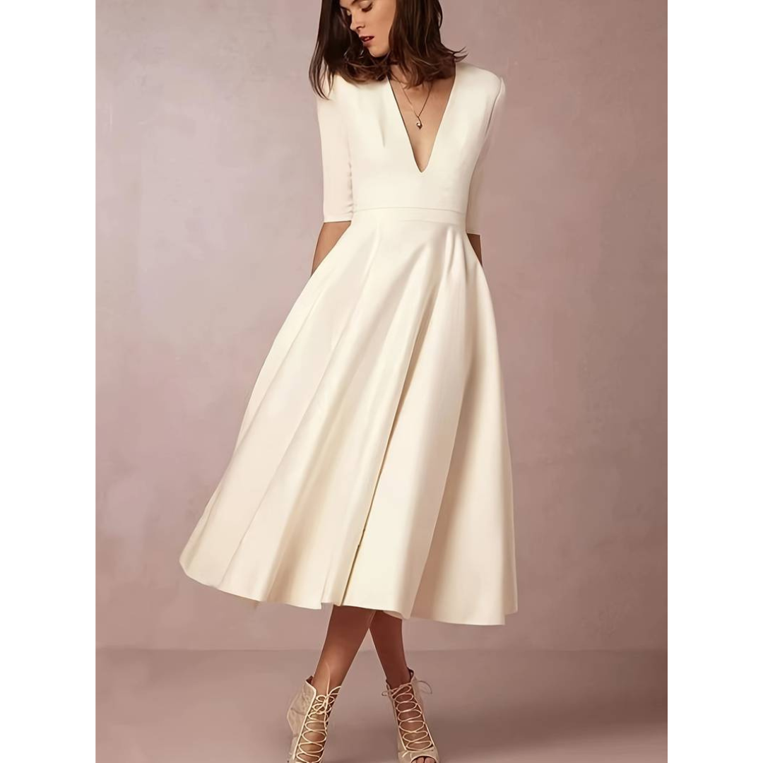 Damen Jahrgang Ausgestelltes Kleid | Midi-Women Dress-Kremer Mode
