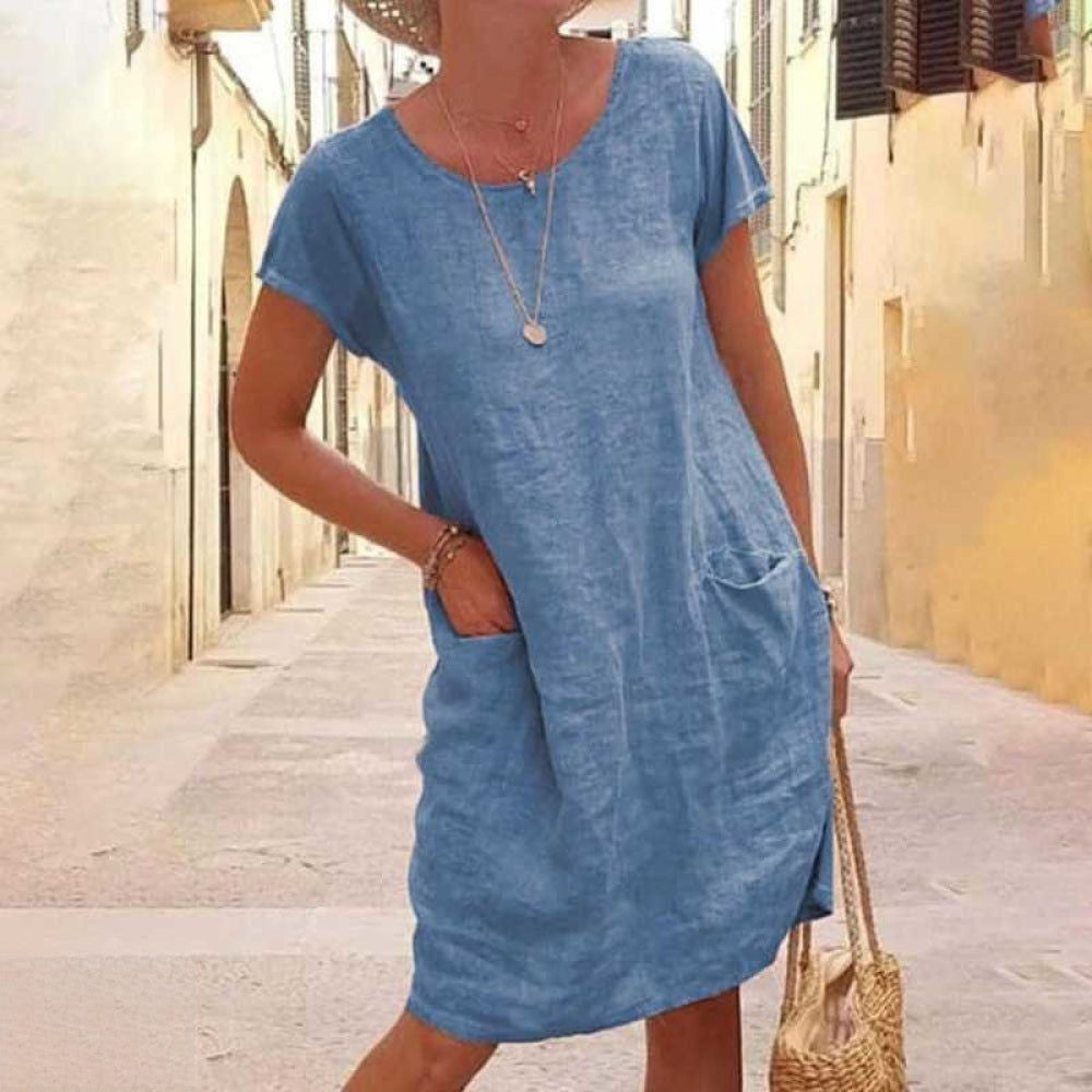 Damen Kurzen Ärmeln Freizeit Kleid | Mini-Women Dress-Kremer Mode