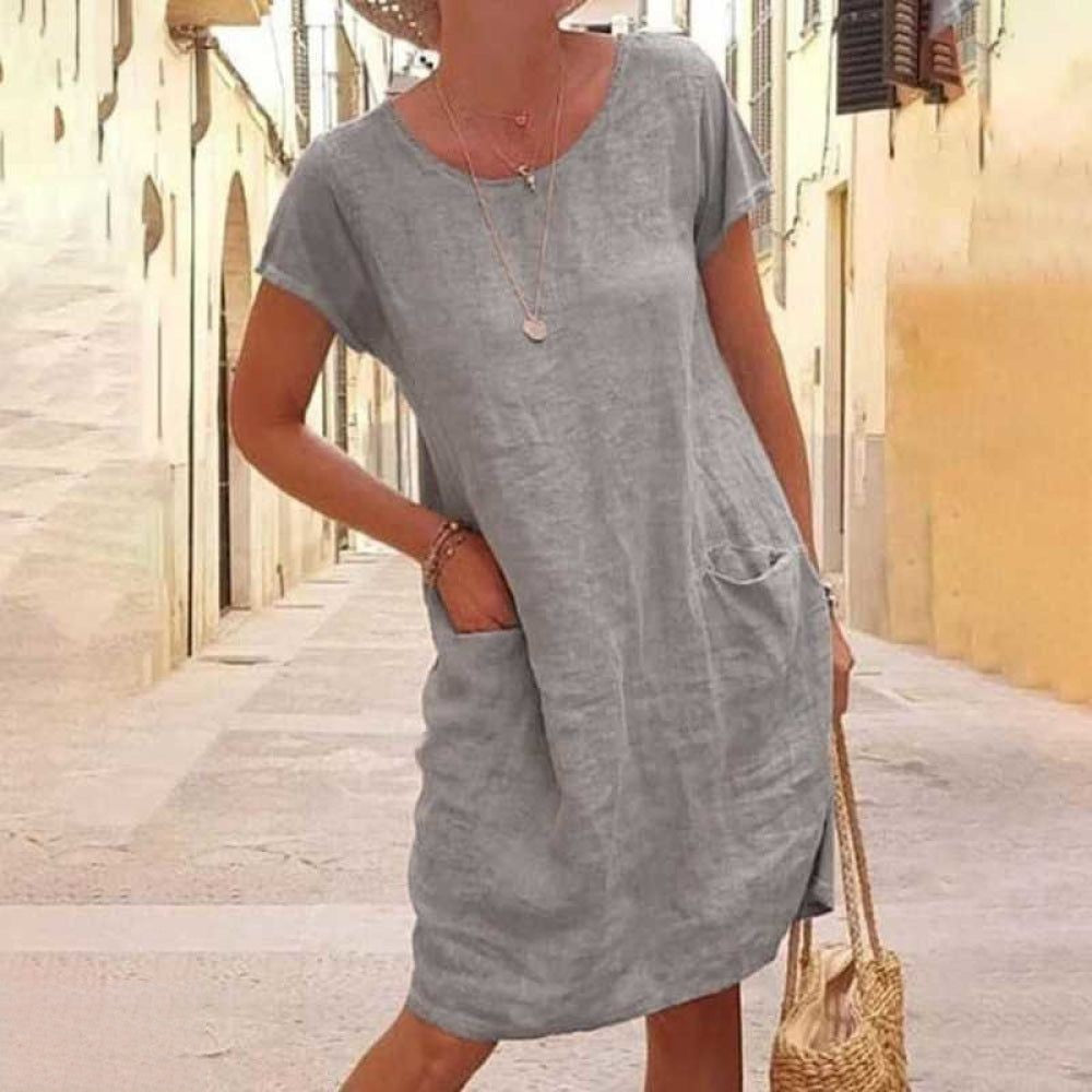 Damen Kurzen Ärmeln Freizeit Kleid | Mini-Women Dress-Kremer Mode
