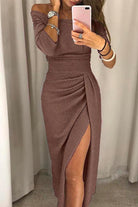 Damen Legantes Schulter Freies Kleid | Midi-Women Dress-Kremer Mode