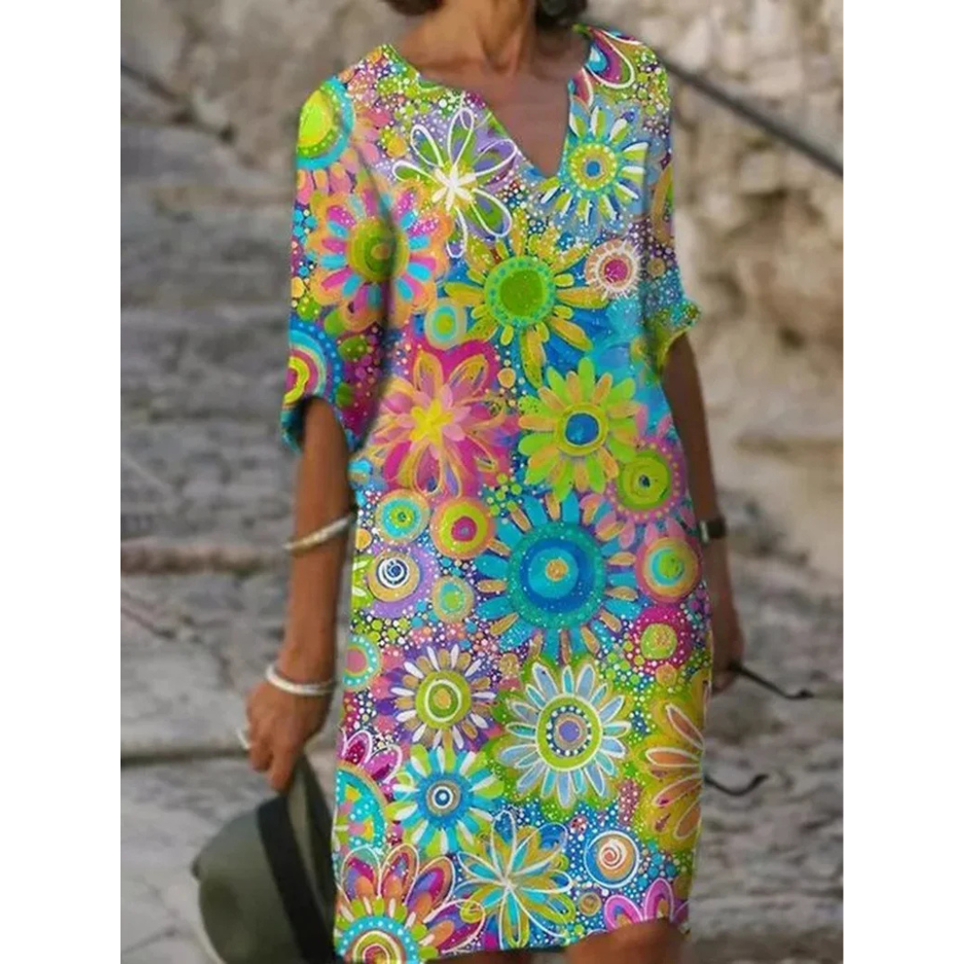 Damen Mehrfarbig V-Ausschnitt Kleid | Mini-Women Dress-Kremer Mode