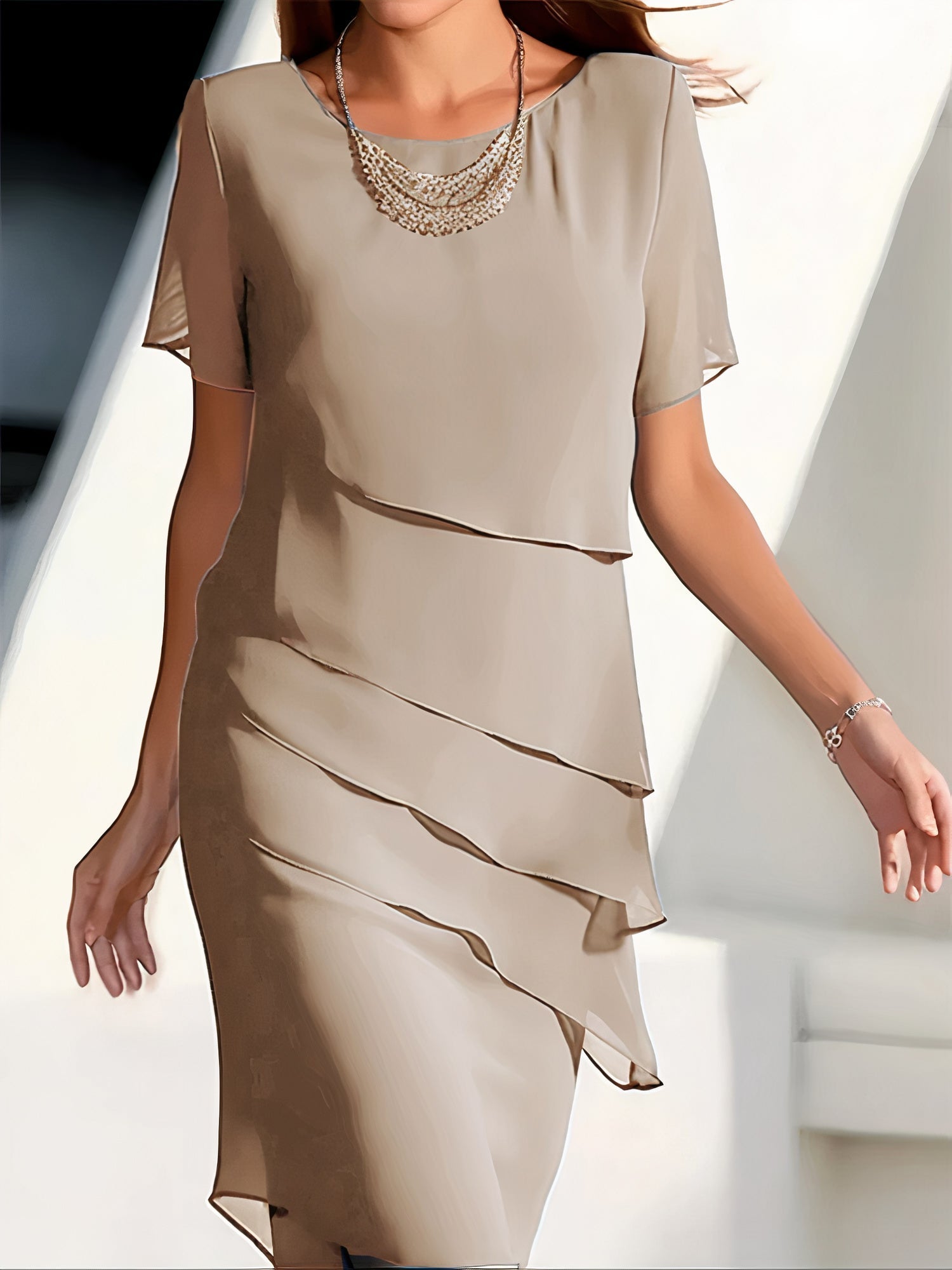 Damen Moderne Hochzeitsgast Kleid | Midi-Women Dress-Kremer Mode