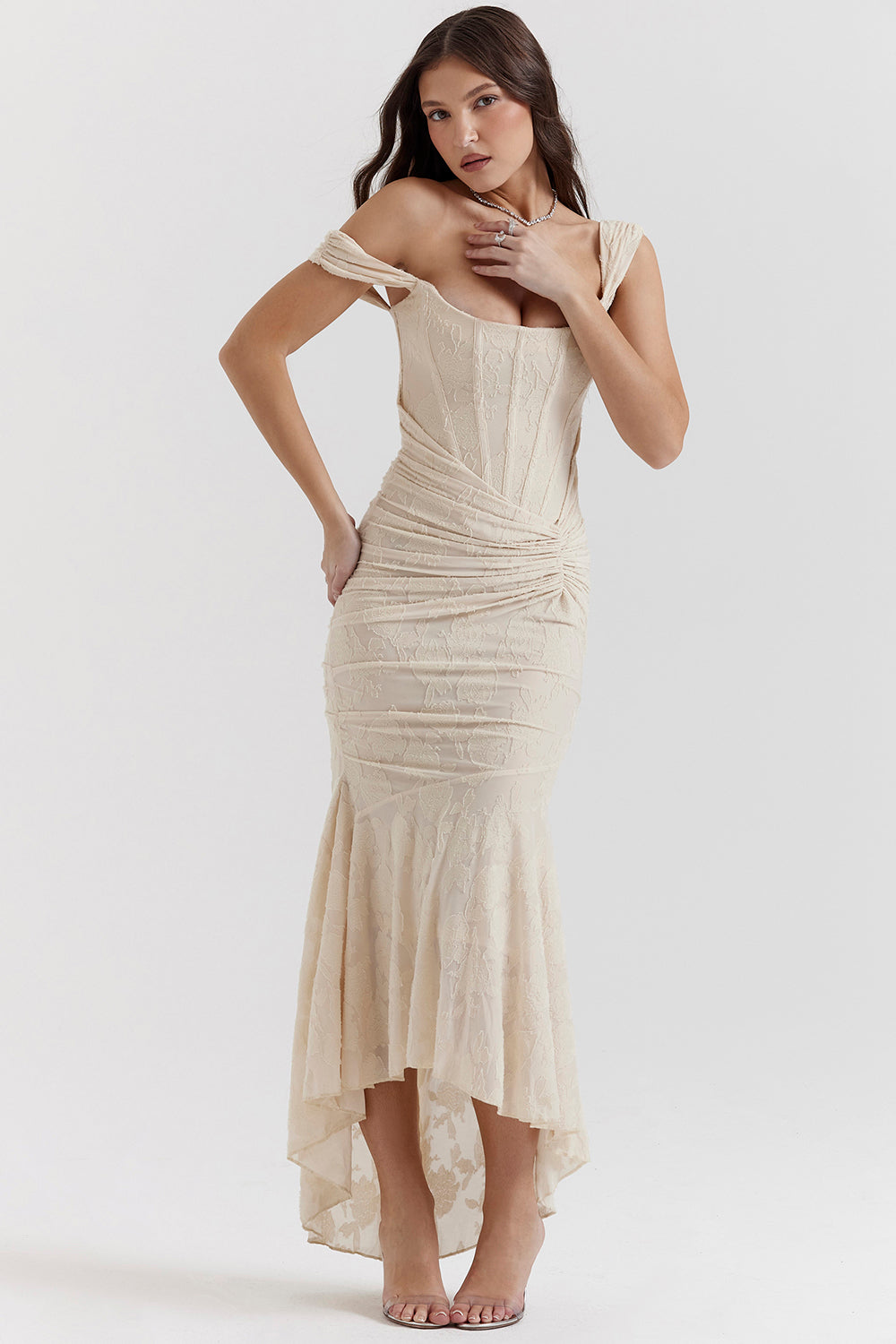 Damen Quadratischer Hals Ärmelloses Hochzeitsgast Kleid | Maxi-Women Dress-Kremer Mode