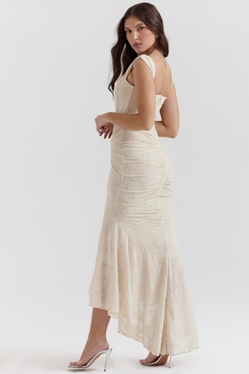 Damen Quadratischer Hals Ärmelloses Hochzeitsgast Kleid | Maxi-Women Dress-Kremer Mode