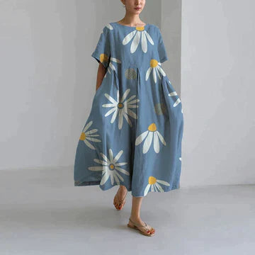 Damen Sommer Strand Blumen Kleid | Maxi-Women Dress-Kremer Mode