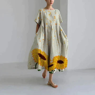 Damen Sommer Strand Blumen Kleid | Maxi-Women Dress-Kremer Mode