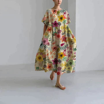 Damen Sommer Strand Blumen Kleid | Maxi-Women Dress-Kremer Mode