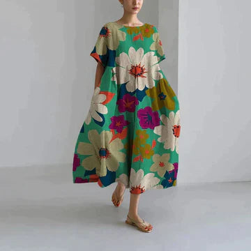 Damen Sommer Strand Blumen Kleid | Maxi-Women Dress-Kremer Mode