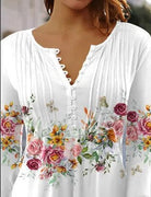 Damen V-Ausschnitt Blumendruck Bluse | 3/4 Ärmel-Women Blouse-Kremer Mode