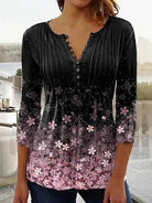 Damen V-Ausschnitt Blumendruck Bluse | 3/4 Ärmel-Women Blouse-Kremer Mode