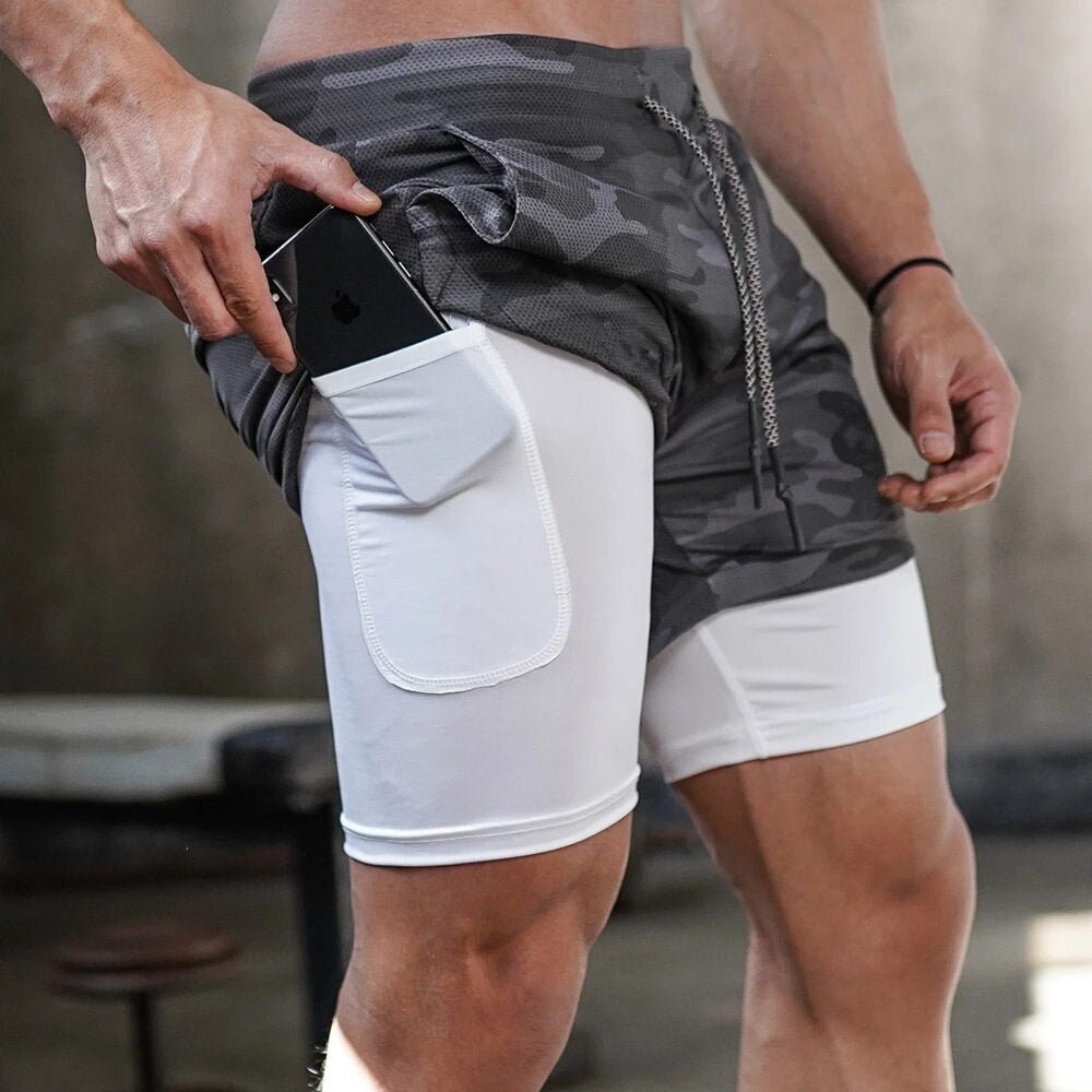 Herren 2-in-1 Lagen Gym Shorts | Kordelzug-Men Shorts-Kremer Mode
