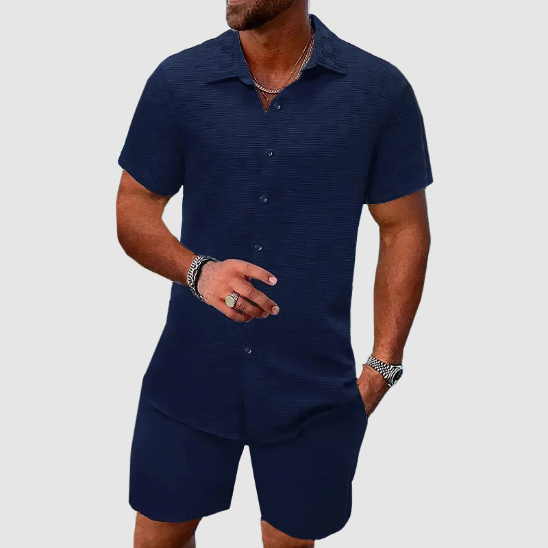 Herren Button-Down Hemd Und Shorts Set | Zweiteilig-Men Set-Kremer Mode