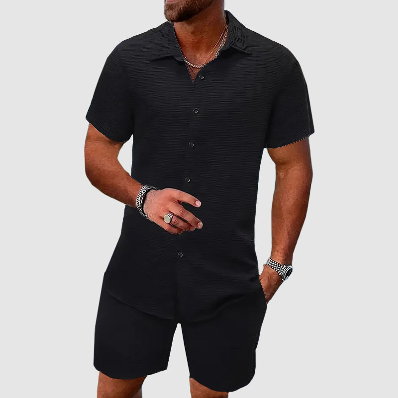 Herren Button-Down Hemd Und Shorts Set | Zweiteilig-Men Set-Kremer Mode