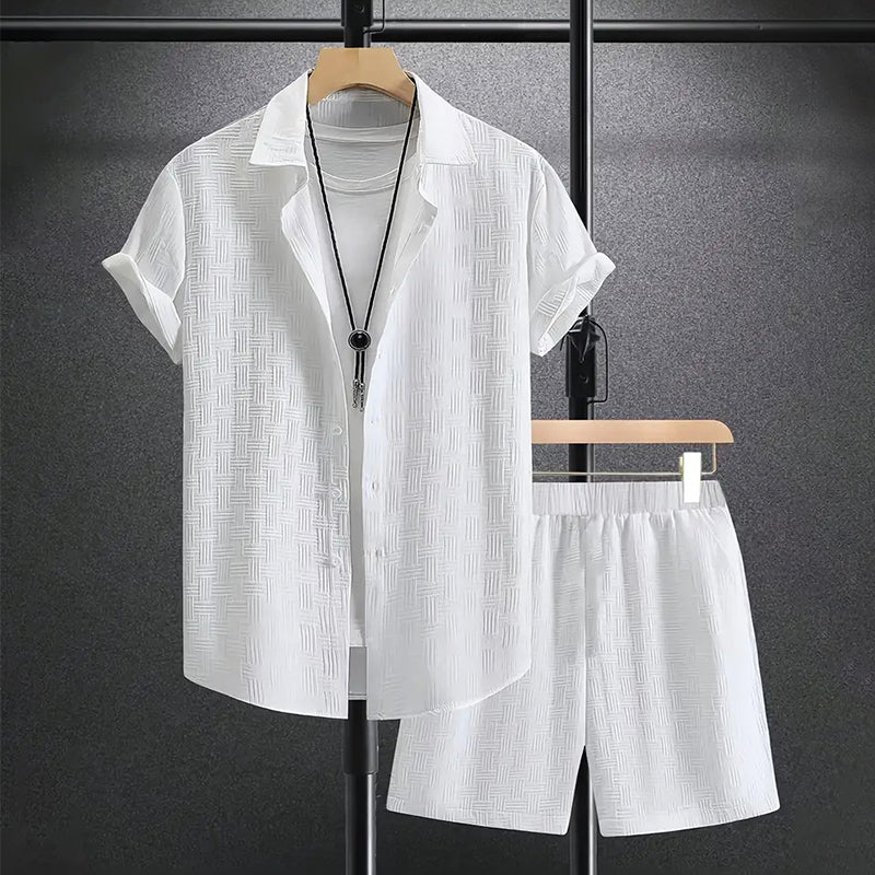 Herren Button-Down Hemd Und Shorts Set | Zweiteilig-Men Set-Kremer Mode