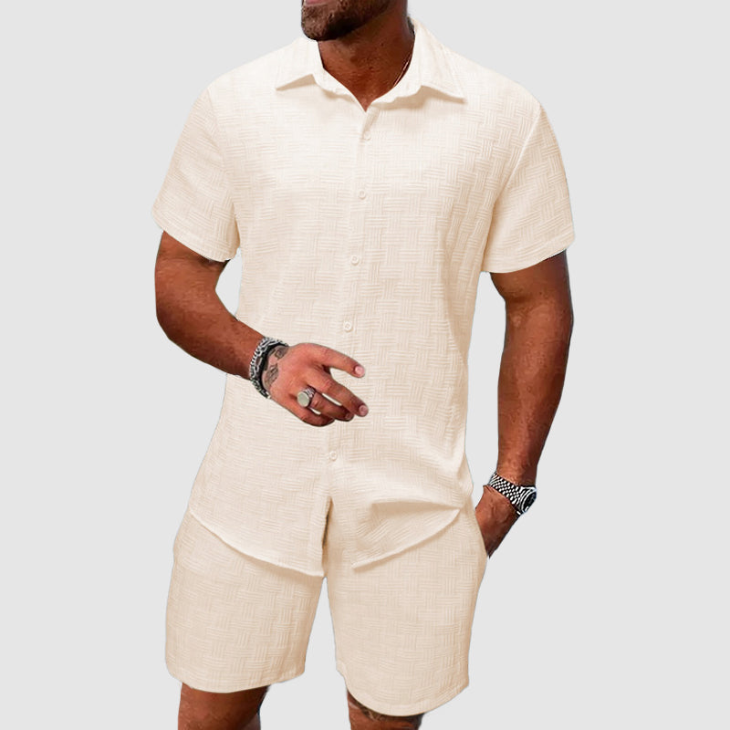 Herren Button-Down Hemd Und Shorts Set | Zweiteilig-Men Set-Kremer Mode