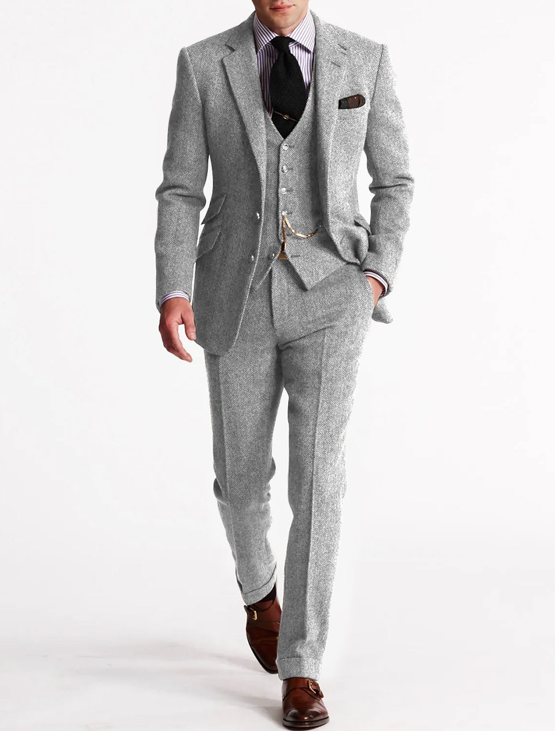 Herren Formaler Dreiteiliger Hochzeitsgast-Anzug Set | Klassisch-Men Set-Kremer Mode