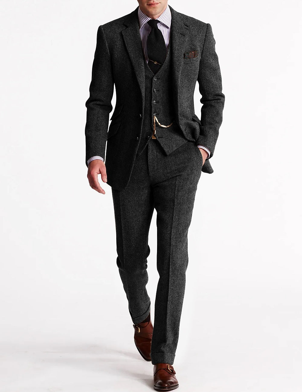 Herren Formaler Dreiteiliger Hochzeitsgast-Anzug Set | Klassisch-Men Set-Kremer Mode