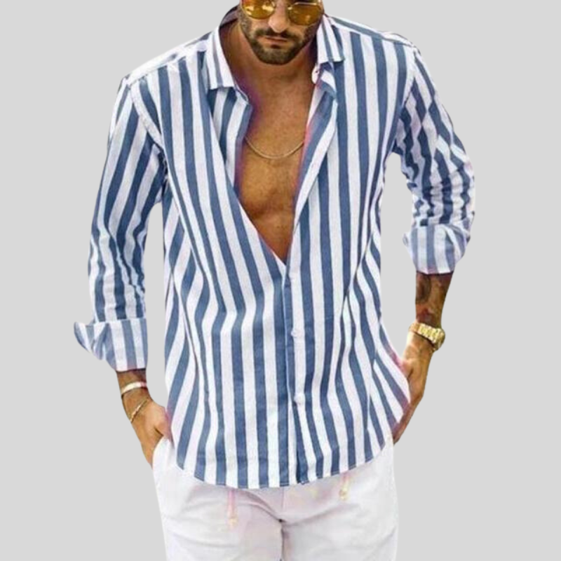 Herren Gestreift Langarm Hemd | Button-Down-Men Shirt-Kremer Mode