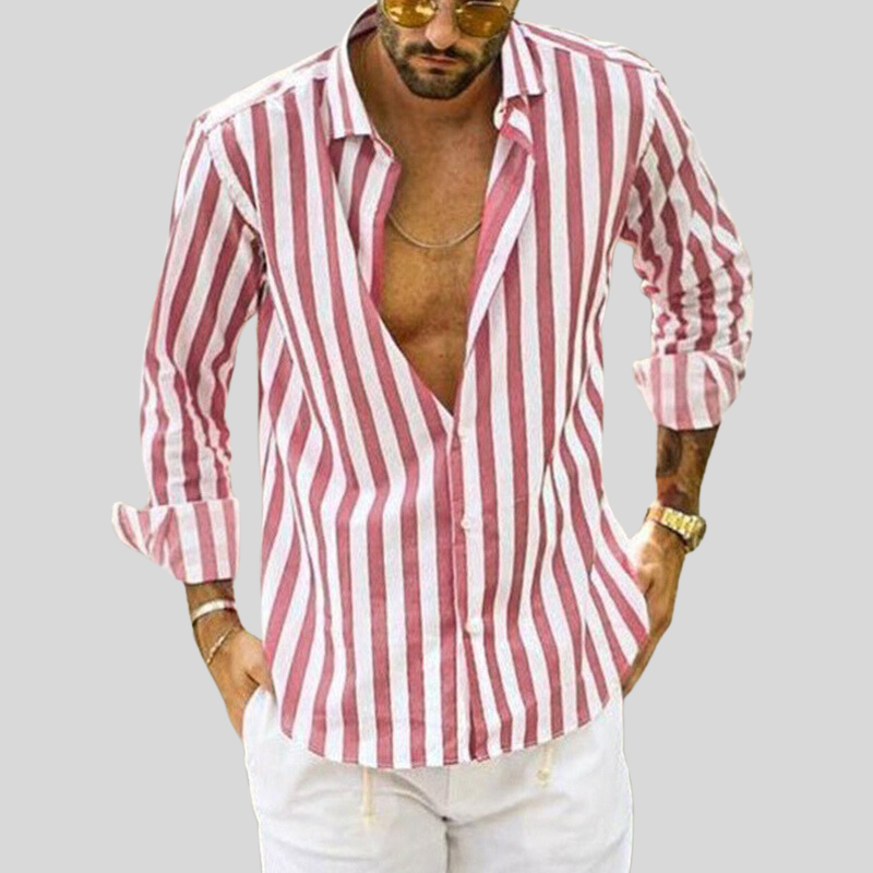 Herren Gestreift Langarm Hemd | Button-Down-Men Shirt-Kremer Mode