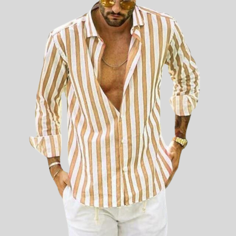 Herren Gestreift Langarm Hemd | Button-Down-Men Shirt-Kremer Mode