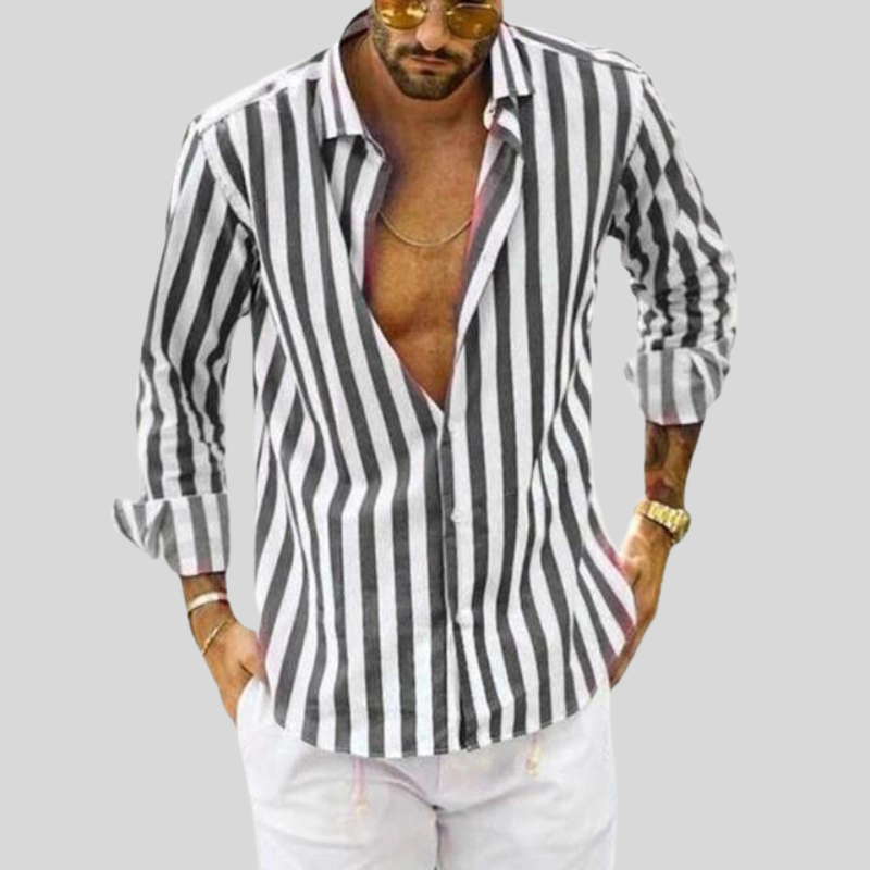 Herren Gestreift Langarm Hemd | Button-Down-Men Shirt-Kremer Mode