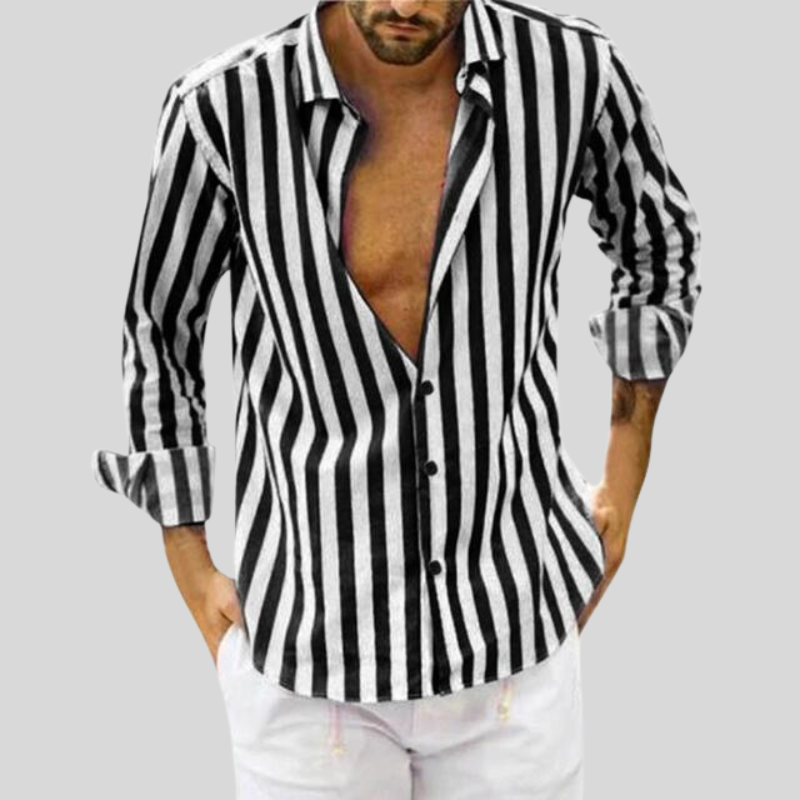 Herren Gestreift Langarm Hemd | Button-Down-Men Shirt-Kremer Mode