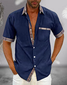 Herren Kariert Patchwork Ärmel Hemd | Lässig-Men Shirt-Kremer Mode