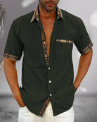 Herren Kariert Patchwork Ärmel Hemd | Lässig-Men Shirt-Kremer Mode
