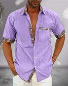 Herren Kariert Patchwork Ärmel Hemd | Lässig-Men Shirt-Kremer Mode