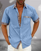 Herren Kariert Patchwork Ärmel Hemd | Lässig-Men Shirt-Kremer Mode