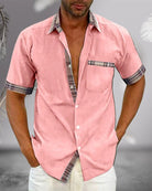 Herren Kariert Patchwork Ärmel Hemd | Lässig-Men Shirt-Kremer Mode