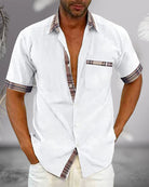 Herren Kariert Patchwork Ärmel Hemd | Lässig-Men Shirt-Kremer Mode