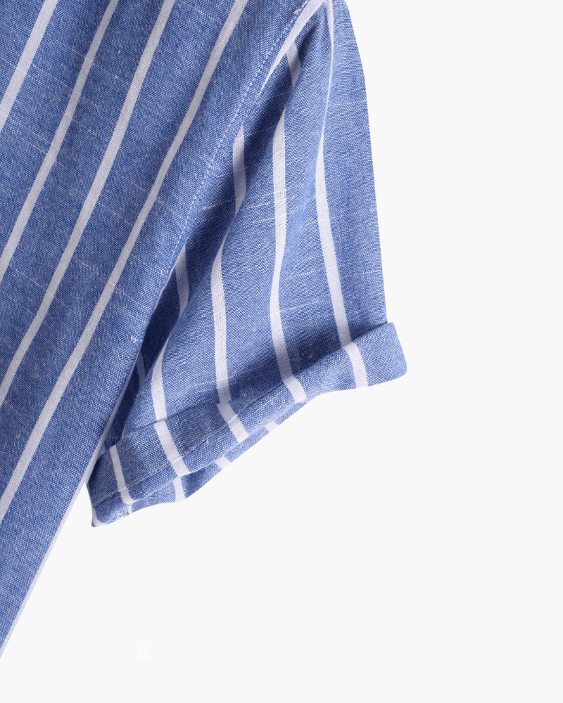 Herren Lässiges Gestreiftes Chinesisches Kragen Hemd | Kurzarm-Men Shirt-Kremer Mode