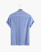 Herren Lässiges Gestreiftes Chinesisches Kragen Hemd | Kurzarm-Men Shirt-Kremer Mode