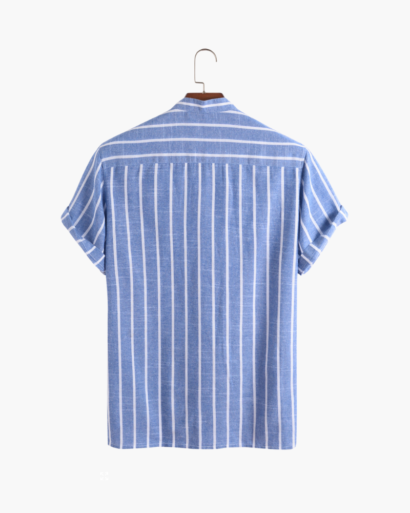 Herren Lässiges Gestreiftes Chinesisches Kragen Hemd | Kurzarm-Men Shirt-Kremer Mode