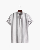 Herren Lässiges Gestreiftes Chinesisches Kragen Hemd | Kurzarm-Men Shirt-Kremer Mode