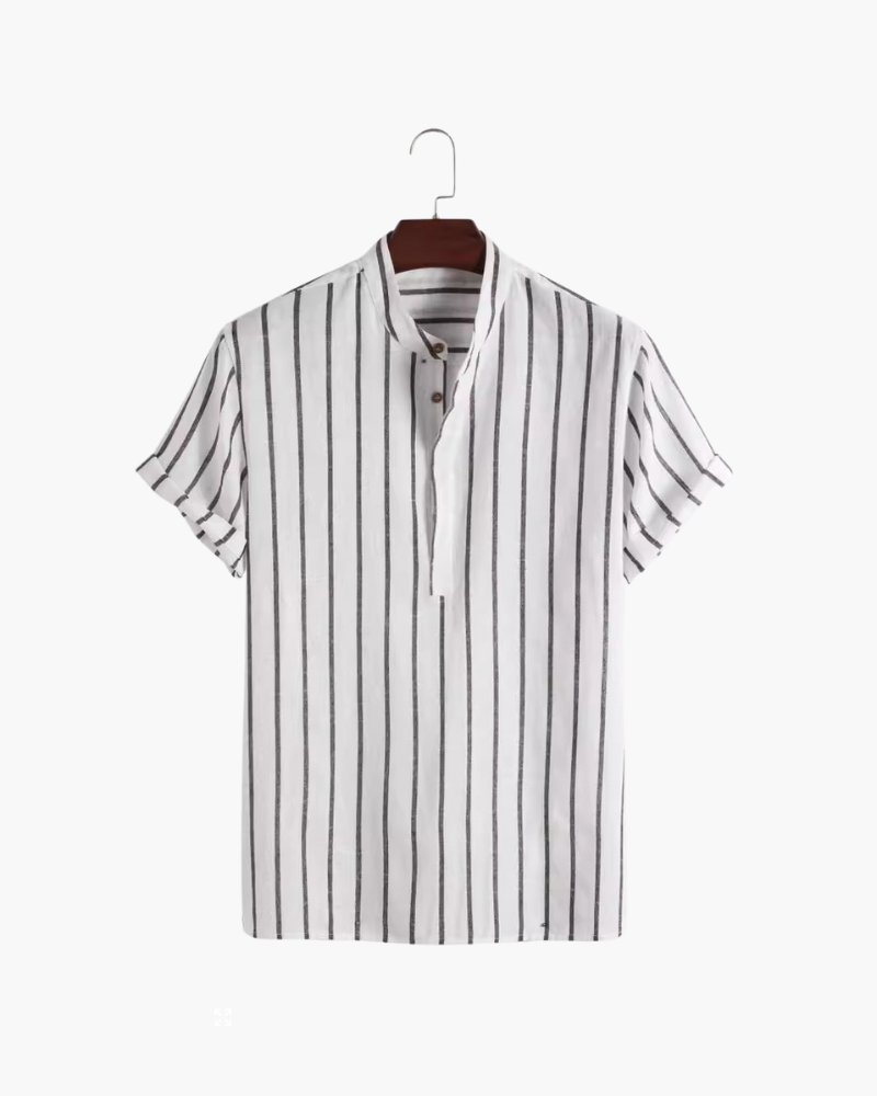 Herren Lässiges Gestreiftes Chinesisches Kragen Hemd | Kurzarm-Men Shirt-Kremer Mode