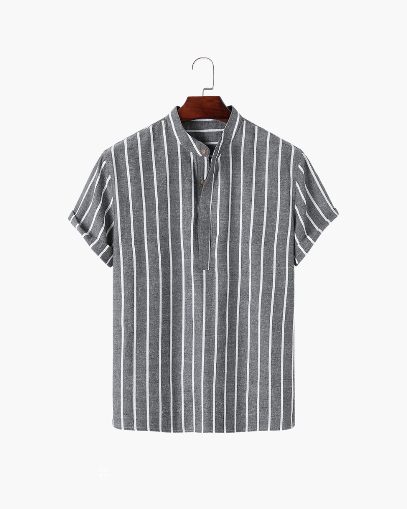 Herren Lässiges Gestreiftes Chinesisches Kragen Hemd | Kurzarm-Men Shirt-Kremer Mode